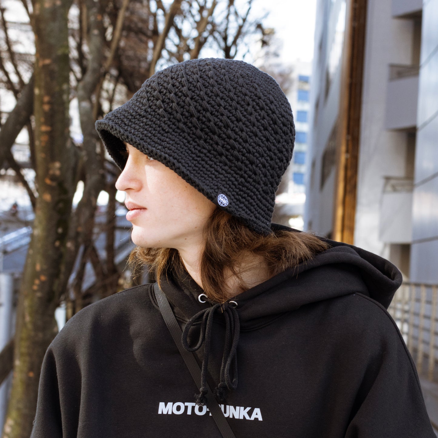 MOTOBUNKA - KNIT CROCHET HAT BLACK