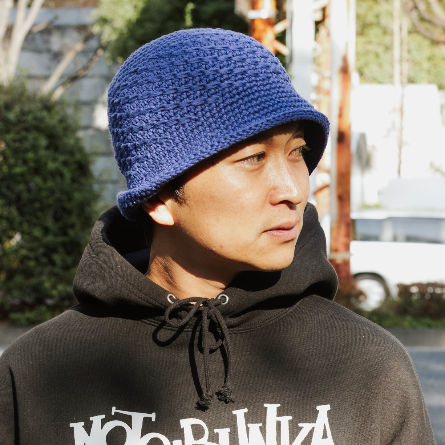 MOTOBUNKA - KNIT CHROCET HAT BLUE